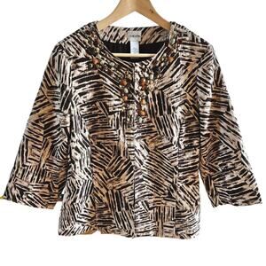 Chico's Jungle Fusion Jeweliete Cairo Jacket Brown Women's Size 1 (Medium)